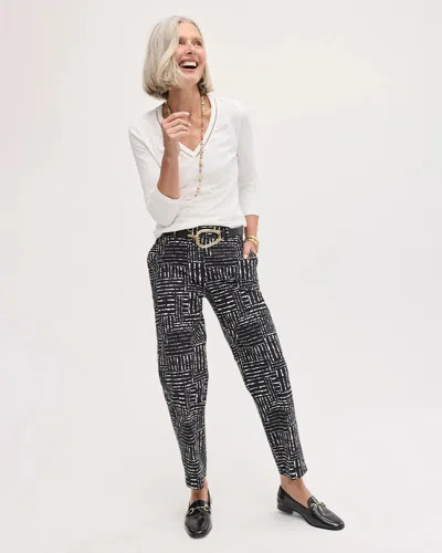 Chico's Emme Fly Front Straight Printed Crop Pants In Black