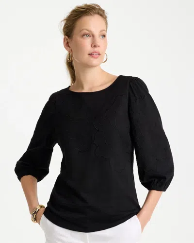 Chico's Etched Flora Balloon Top In Black
