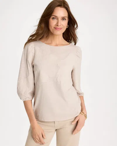 Chico's Etched Flora Balloon Top In Taupe In Brown