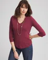 Chico's Everyday 3/4 Sleeve V-neck Tee In Blackcurrant Size 16/18 |  In Blackcurrant