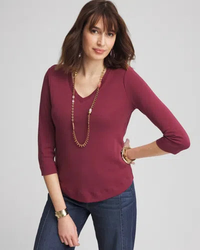 Chico's Everyday 3/4 Sleeve V-neck Tee In Blackcurrant Size 16/18 |