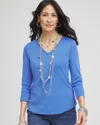 Chico's Everyday 3/4 Sleeve V-neck Tee In Blue Size 8/10 |  In Blue Pearl