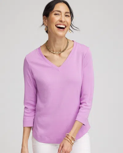 Chico's Everyday 3/4 Sleeve V-neck Tee In Lavender Skies Size 16/18 |