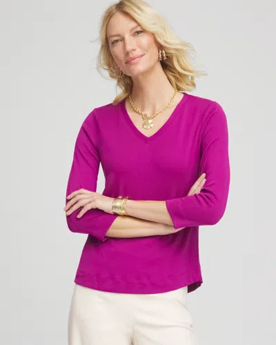 Chico's Everyday 3/4 Sleeve V-neck Tee In Purple Size 20/22 |  In Purple Clover