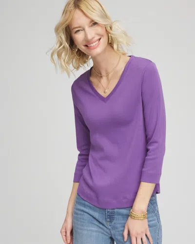 Chico's Everyday 3/4 Sleeve V-neck Tee In Purple