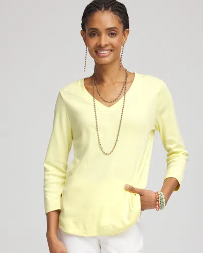 Chico's Everyday 3/4 Sleeve V-neck Tee In Yellow Size 20/22 |  In Bright Yellow