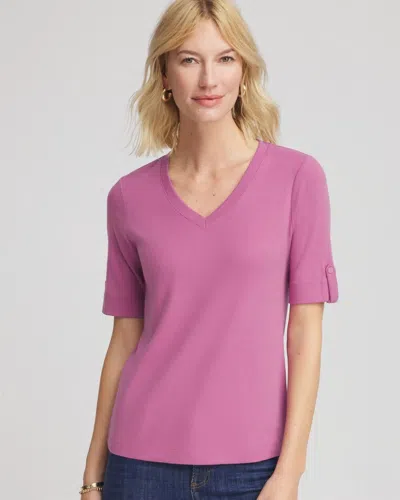 Chico's Everyday V-neck Pima Tee In Violet Shadow In Pink
