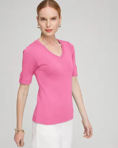 Chico's Everyday V-neck Tee In Delightful Pink Size Xs |