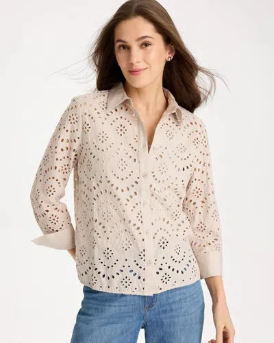 Chico's Eyelet Collared Shirt In Taupe In Neutral