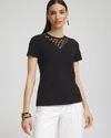 CHICO'S EYELET DETAIL TOP IN BLACK SIZE 8/10 | CHICO'S