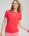 CHICO'S EYELET DETAIL TOP IN WATERMELON PUNCH SIZE 12/14 | CHICO'S