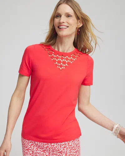 Chico's Eyelet Detail Top In Watermelon Punch Size Xxl |