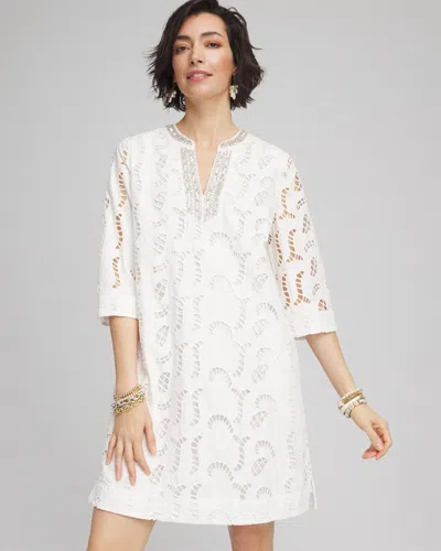 Chico's Eyelet Embellished Dress In White Size 20/22 |  In Alabaster