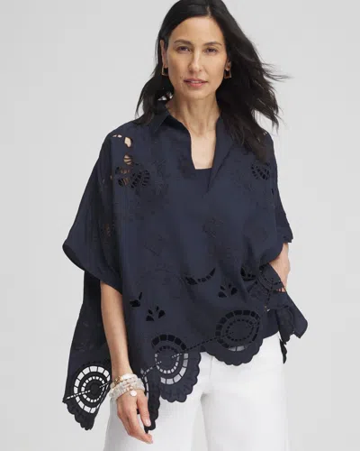 Chico's Eyelet Poncho In Classic Navy Size Large/xl |  In Blue