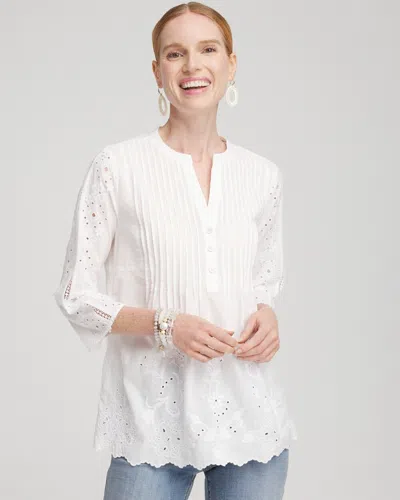 Chico's Eyelet Scallop Hem Blouse In White Size 18 |