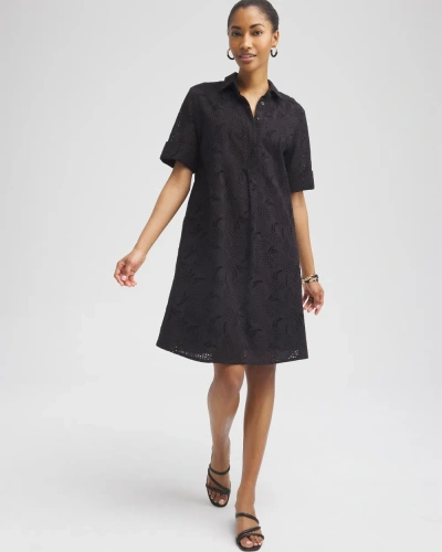 Chico's Eyelet Shirt Dress In Black Size 6-s |