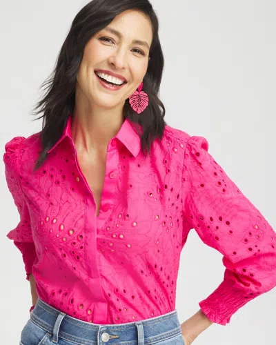 Chico's Eyelet Shirt In Pink Bromeliad Size 16/18 |  In Navybound