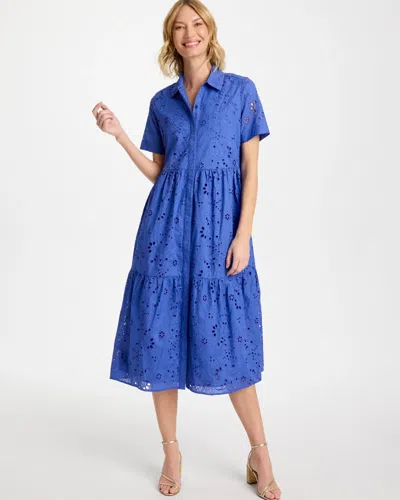 Chico's Eyelet Tiered Dress In Amparo Blue