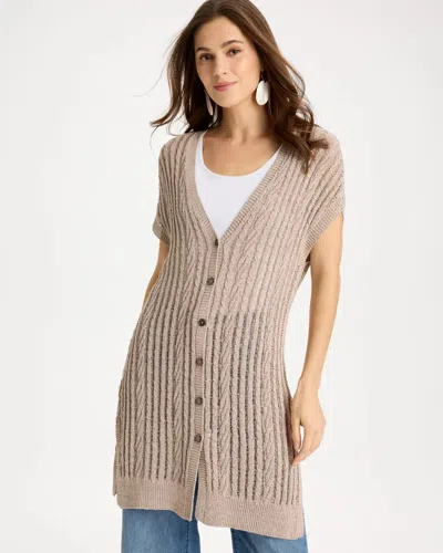 Chico's Faucet V-neck Long Cardigan Sweater Vest In Taupe In Brown