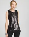 Chico's Faux-feather Sequin Tank Top In Black Size 20/22 |  In Black