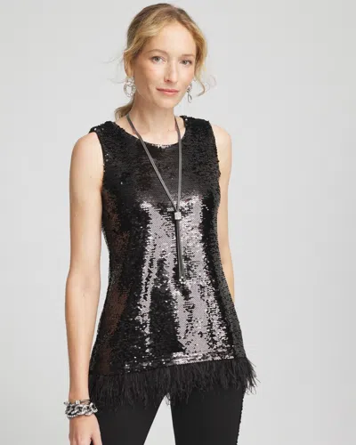 Chico's Faux-feather Sequin Tank Top In Black Size 20/22 |