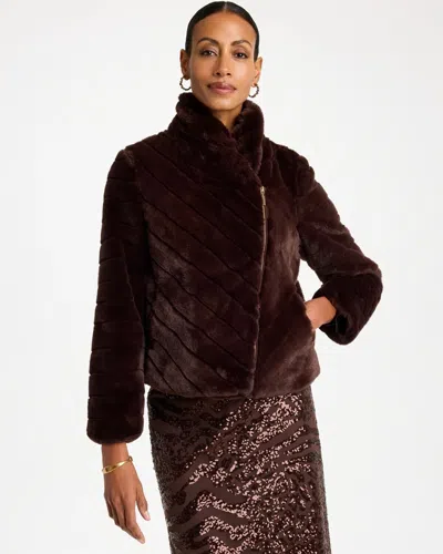 Chico's Faux Fur Long Sleeve Moto Jacket In Bitter Chocolate