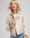 Chico's Faux Leather Bomber Jacket In Light Oak Size Xl |  In Light Oak