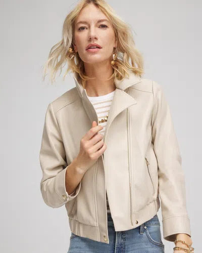 Chico's Faux Leather Bomber Jacket In Light Oak Size Xl |