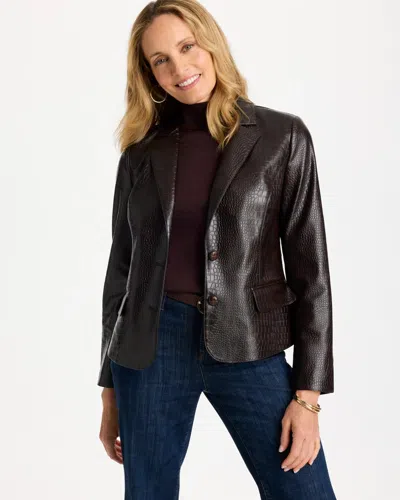 Chico's Faux Leather Crocodile-embossed Blazer In Bitter Chocolate