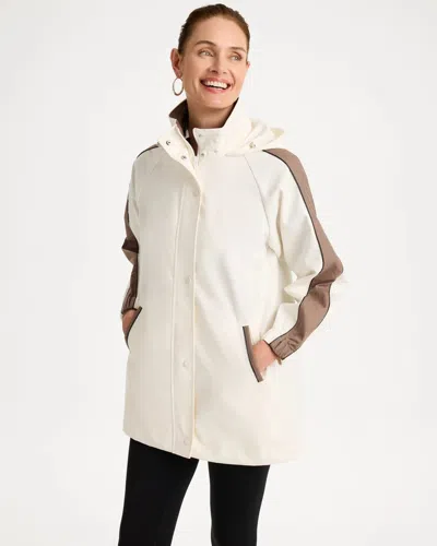 Chico's Faux Leather Detail Rain Jacket In White In Ecru