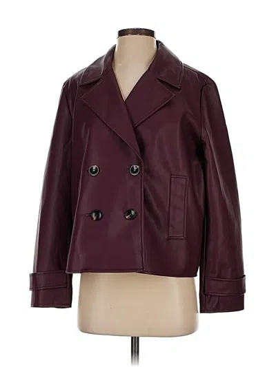Pre-owned Chico's Faux Leather Jacket In Burgundy