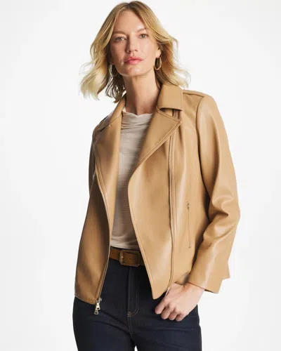 Chico's Faux Leather Moto Jacket In Creme Coffee In Brown