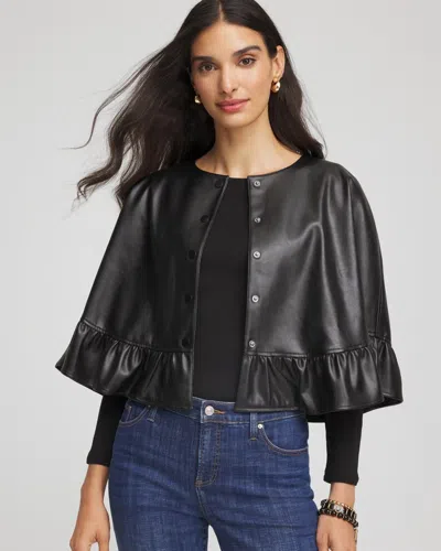 Chico's Faux Leather Ruffled Cape In Black