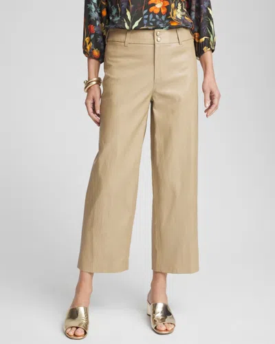 Chico's Faux Leather Trousers Cropped Capri Pants In Brioche Size 14 |