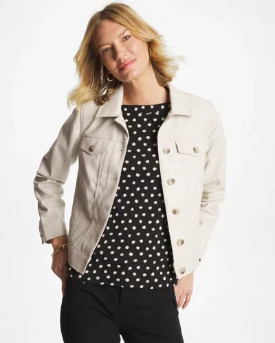 Chico's Faux Leather Trucker Jacket In White Truffle