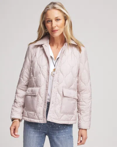 Chico's Faux Nylon Quilted Jacket In Helium Size Xl |