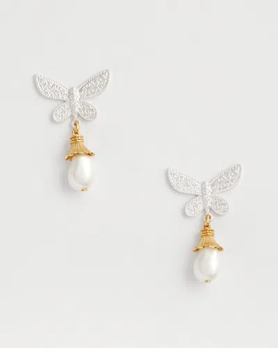 Chico's Faux Pearl Butterfly Drop Earrings |  In Mixed Metals