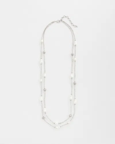 Chico's Faux Pearl Double Strand Necklace |  In Silver