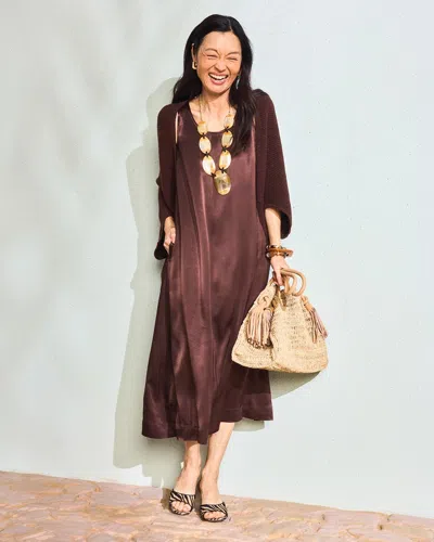 Chico's Faux Satin Sleeveless Dress In Deep Brown In Animal Print