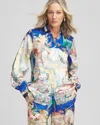 Chico's Faux Silk Sanibel Print Shirt In English Cream Size 12 |  In English Cream