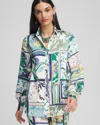 Chico's Faux Silk Patchwork Print Shirt In Ivy League Size 18 |  In Ivy League