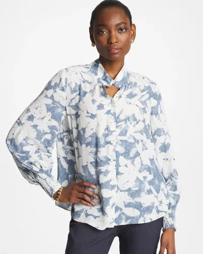 Chico's Faux Silk Mockneck Blouse In Tidal Blue