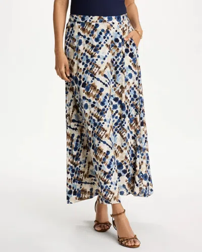 Chico's Faux Silk Printed Maxi Skirt In Blue