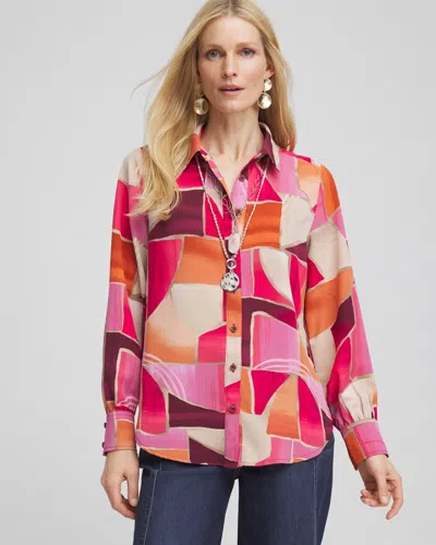 Chico's Faux Silk Sunset Collared Shirt In Dried Roses Size 16/18 |