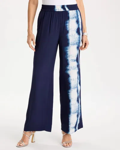 Chico's Faux Silk Tie-dye Palazzo Pants In Blue