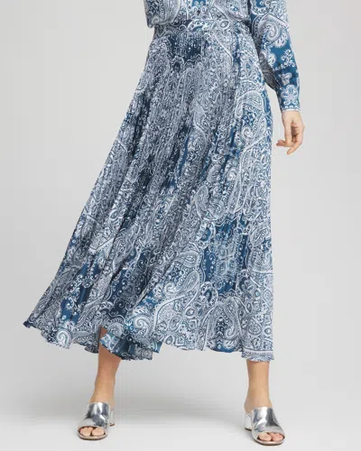 Chico's Faux Silk Tile Print Midi Skirt In Seaport Size 20/22 |