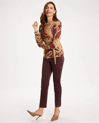 Chico's Faux Suede Juliet Slim Ankle Pants In Bitter Chocolate