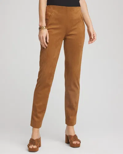Chico's Faux Suede Juliet Slim Ankle Pants In Burnt Sienna In Brown