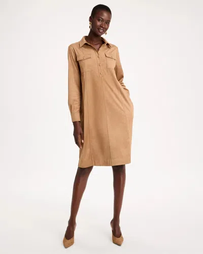 Chico's Faux Suede Long Sleeve Shirtdress In Toffee Tan