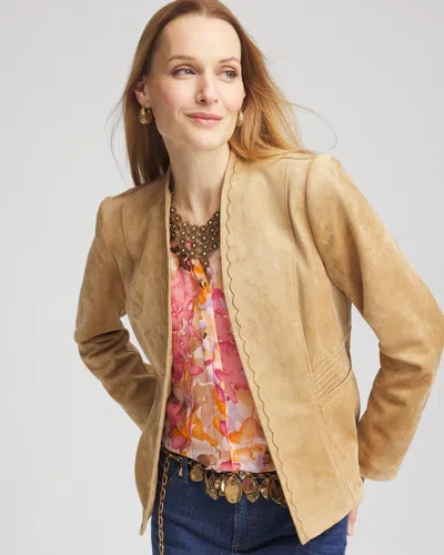 Chico's Faux Suede Peplum Jacket In Bronze Barley Size Xl |